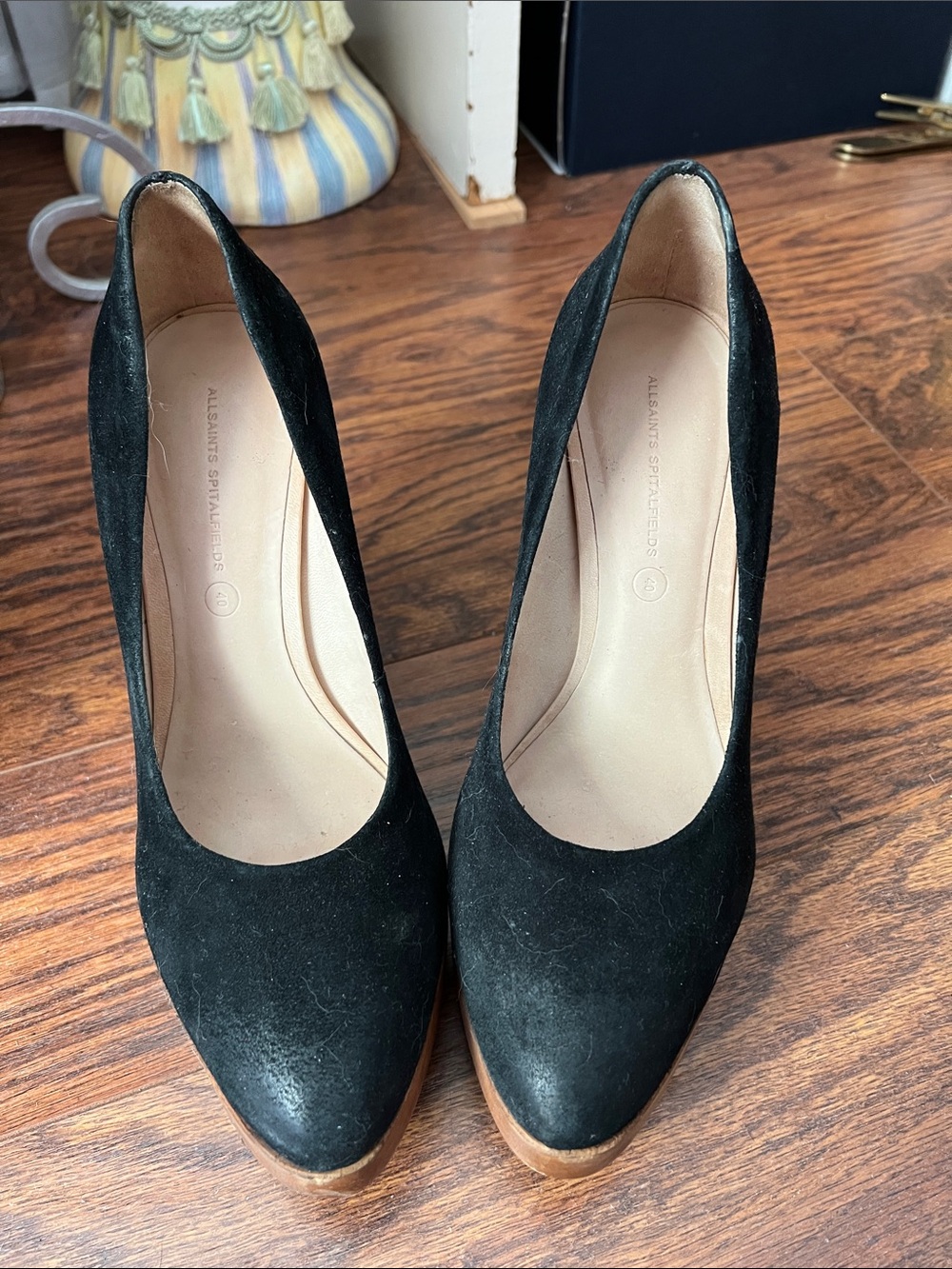 Allsaints All Saints Spitalfields Kalman Black Suede Platform Wedges - 40